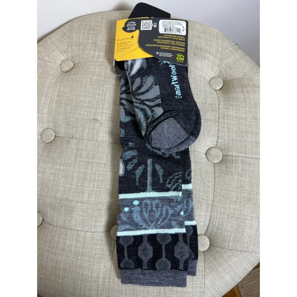 NWT Smartwool Lifestyle Merino Knee High Socks Womens M Charcoal Floral Pattern